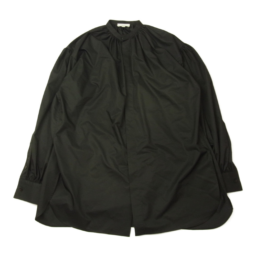 HYKE ハイク 21SS 212-15149 Long Shirt ギャザー スタンドカラー 比翼 ロング シャツ ブラック系 1【美品】【中古】
