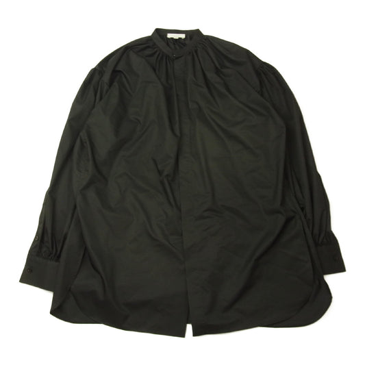 HYKE ハイク 21SS 212-15149 Long Shirt ギャザー スタンドカラー 比翼 ロング シャツ ブラック系 1【美品】【中古】