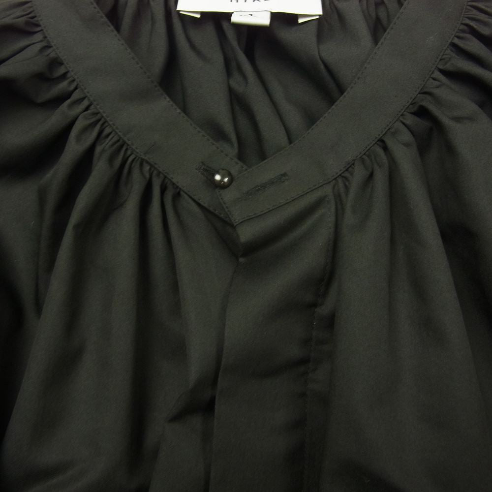 HYKE ハイク 21SS 212-15149 Long Shirt ギャザー スタンドカラー 比翼 ロング シャツ ブラック系 1【美品】【中古】