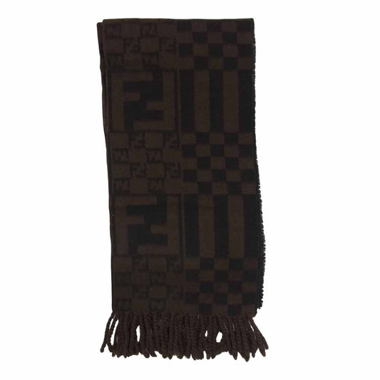 FENDI フェンディ ズッカ柄 ウールマフラー  ブラウン系【中古】