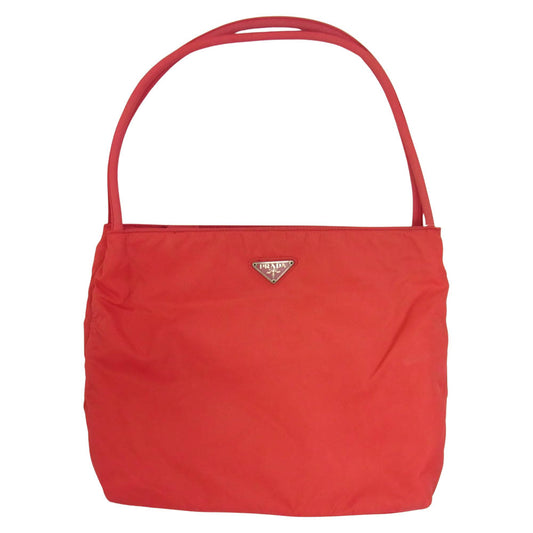 PRADA プラダ ナイロン ロゴプレート ハンド バッグ レッド系【中古】