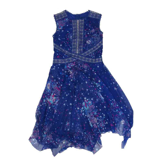 タダシショージ BKG17045MJ 星空プリント ノースリーブ レース ワンピース ドレス ブルー系 2【美品】【中古】