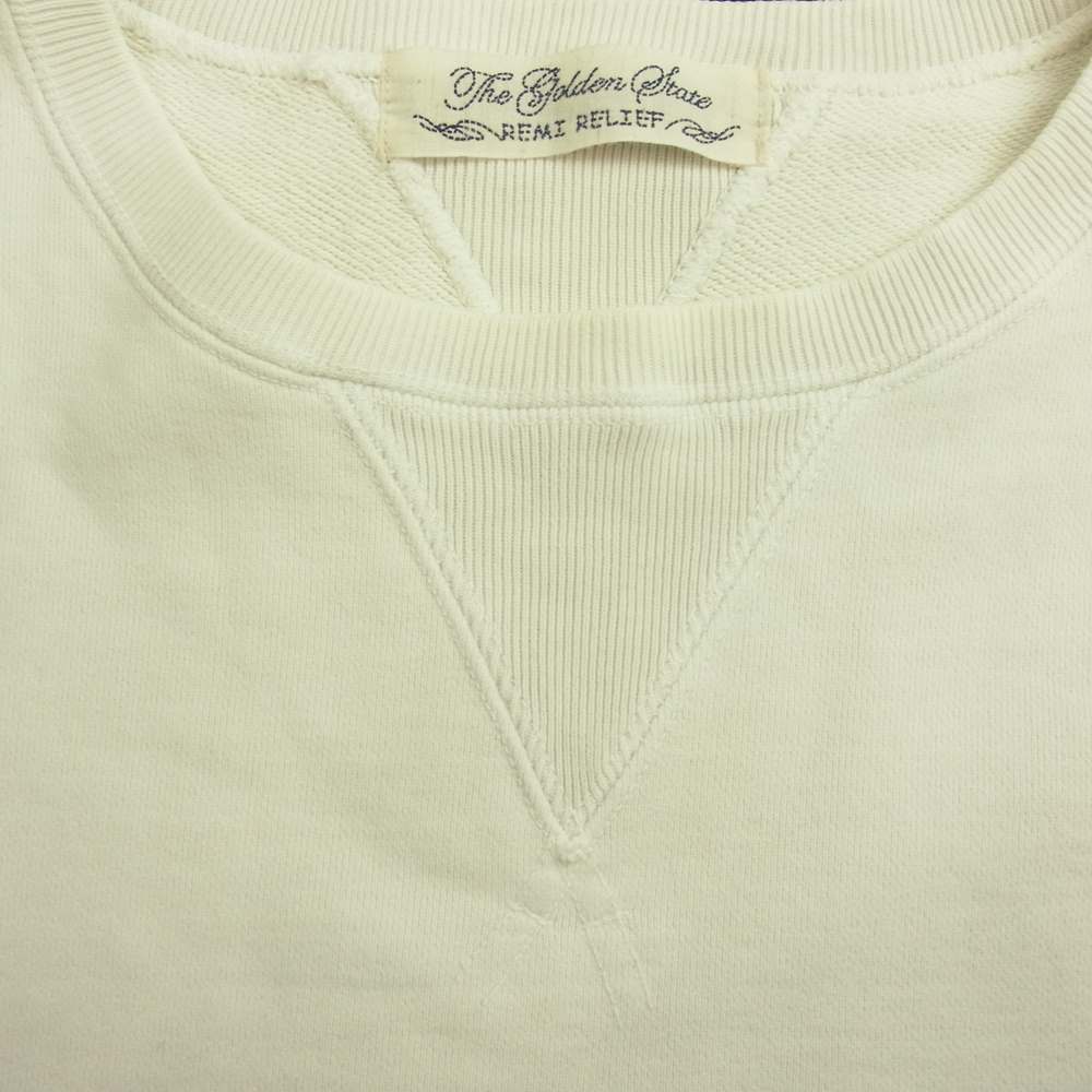 REMI RELIEF レミレリーフ BEAMS ビームス 別注 ヴィンテージ加工 クルーネック スウェット ホワイト系 L【中古】