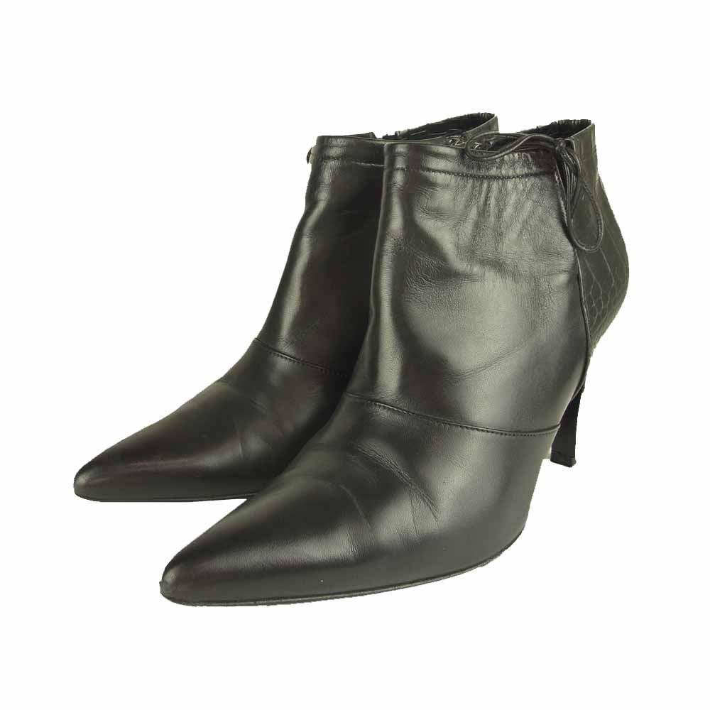 CHANEL シャネル クロコ型押し サイドジップ ショート ブーツ ブラック系 37【中古】