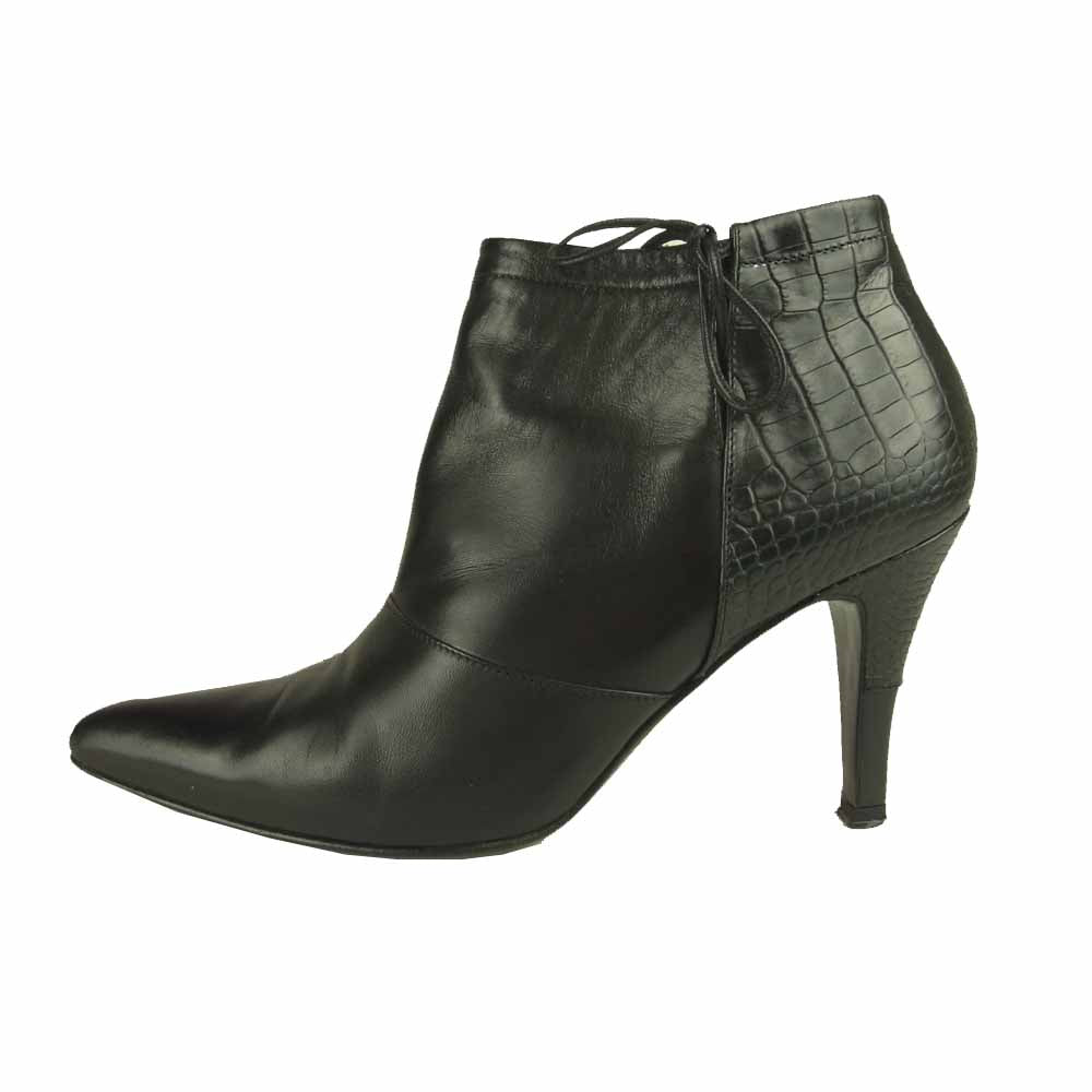 CHANEL シャネル クロコ型押し サイドジップ ショート ブーツ ブラック系 37【中古】