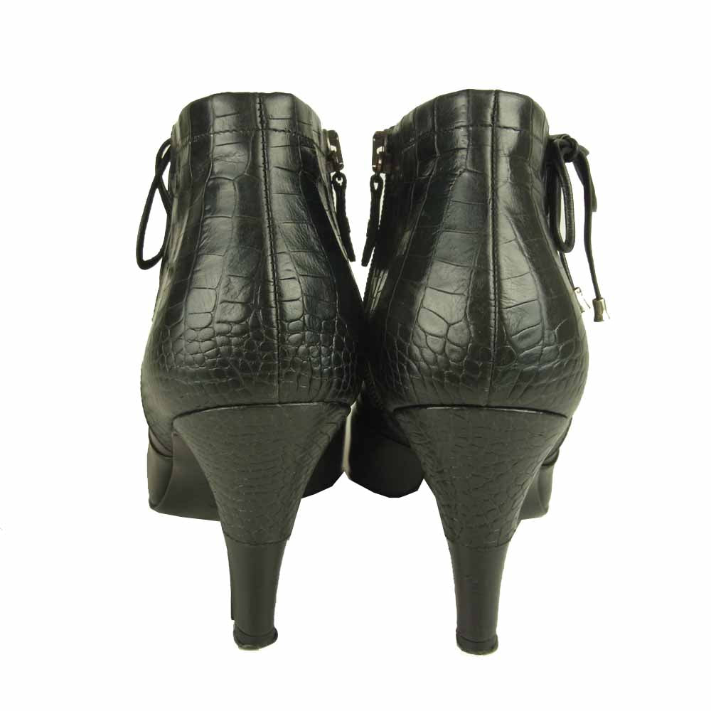 CHANEL シャネル クロコ型押し サイドジップ ショート ブーツ ブラック系 37【中古】