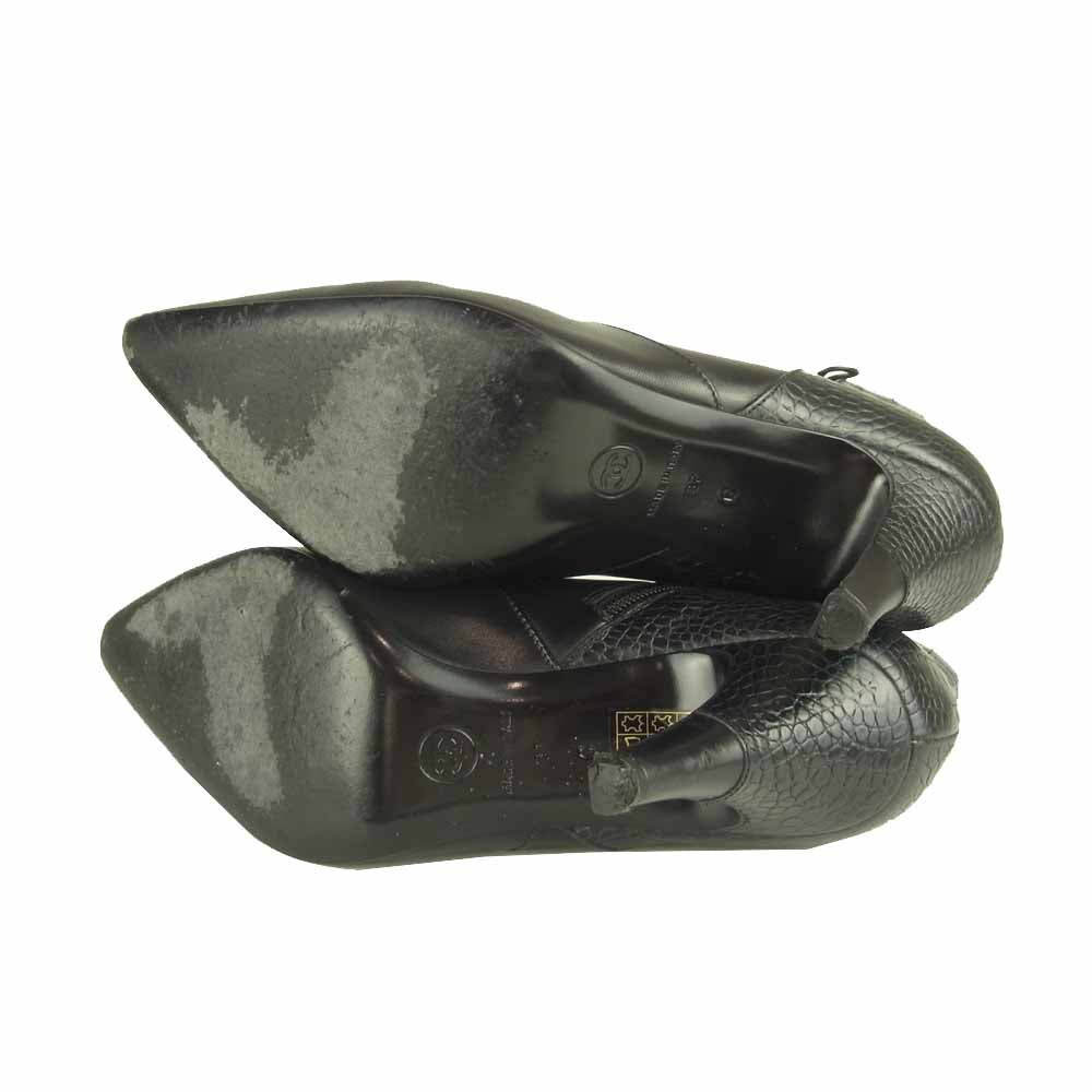 CHANEL シャネル クロコ型押し サイドジップ ショート ブーツ ブラック系 37【中古】