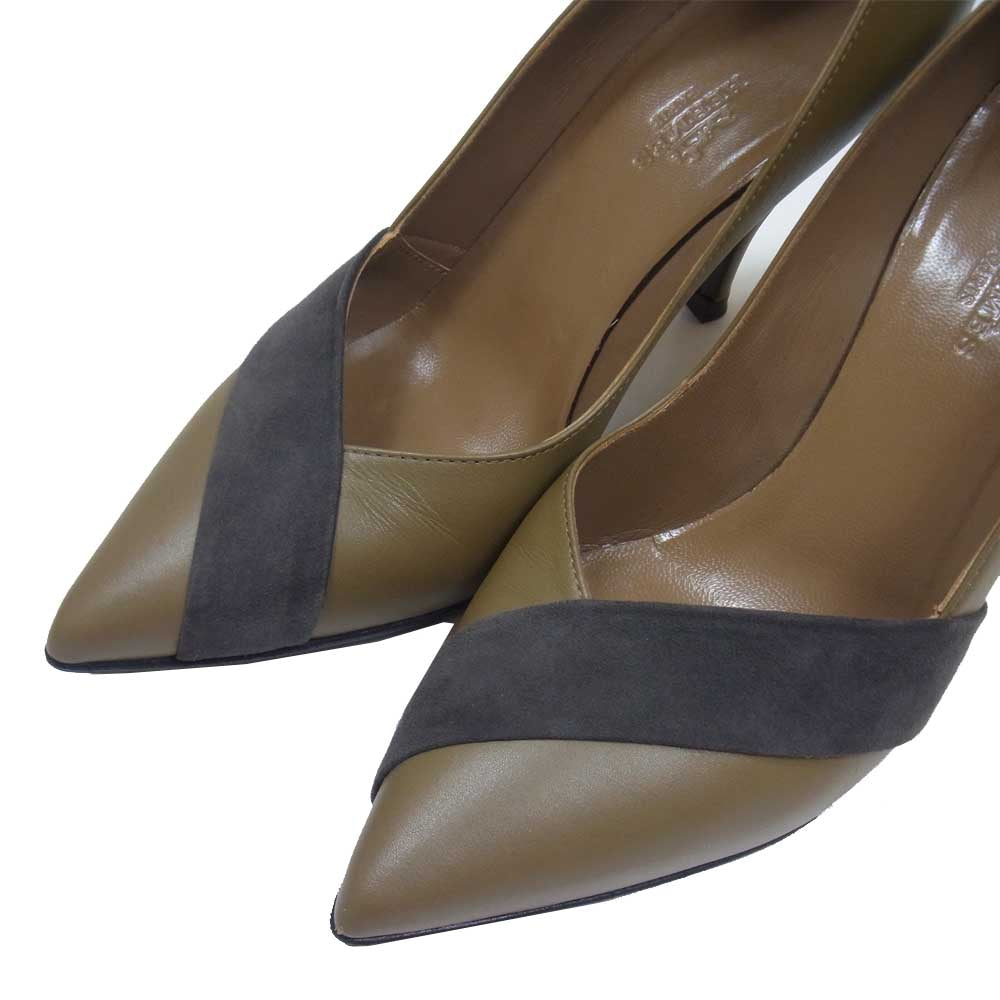HERMES エルメス スエード レザー パンプス ベージュ系 グレー系 36.5【中古】