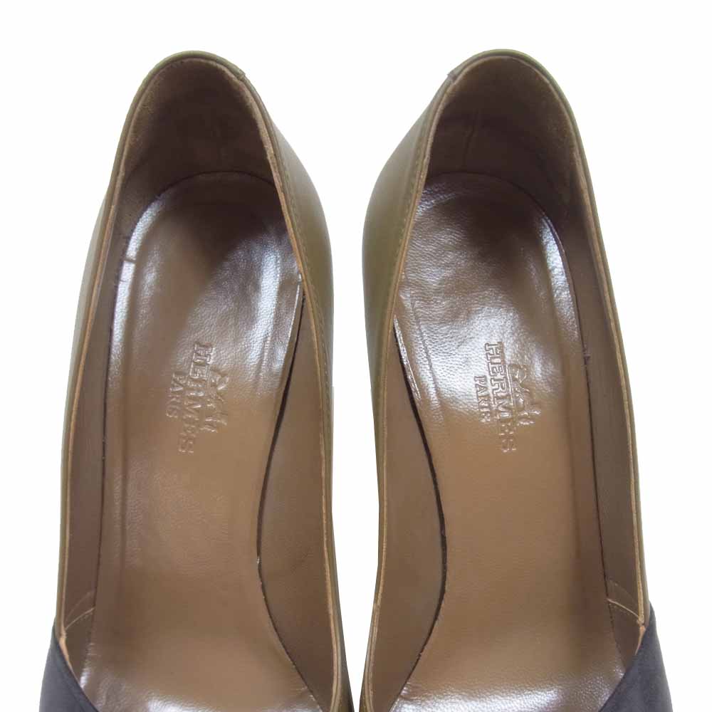 HERMES エルメス スエード レザー パンプス ベージュ系 グレー系 36.5【中古】