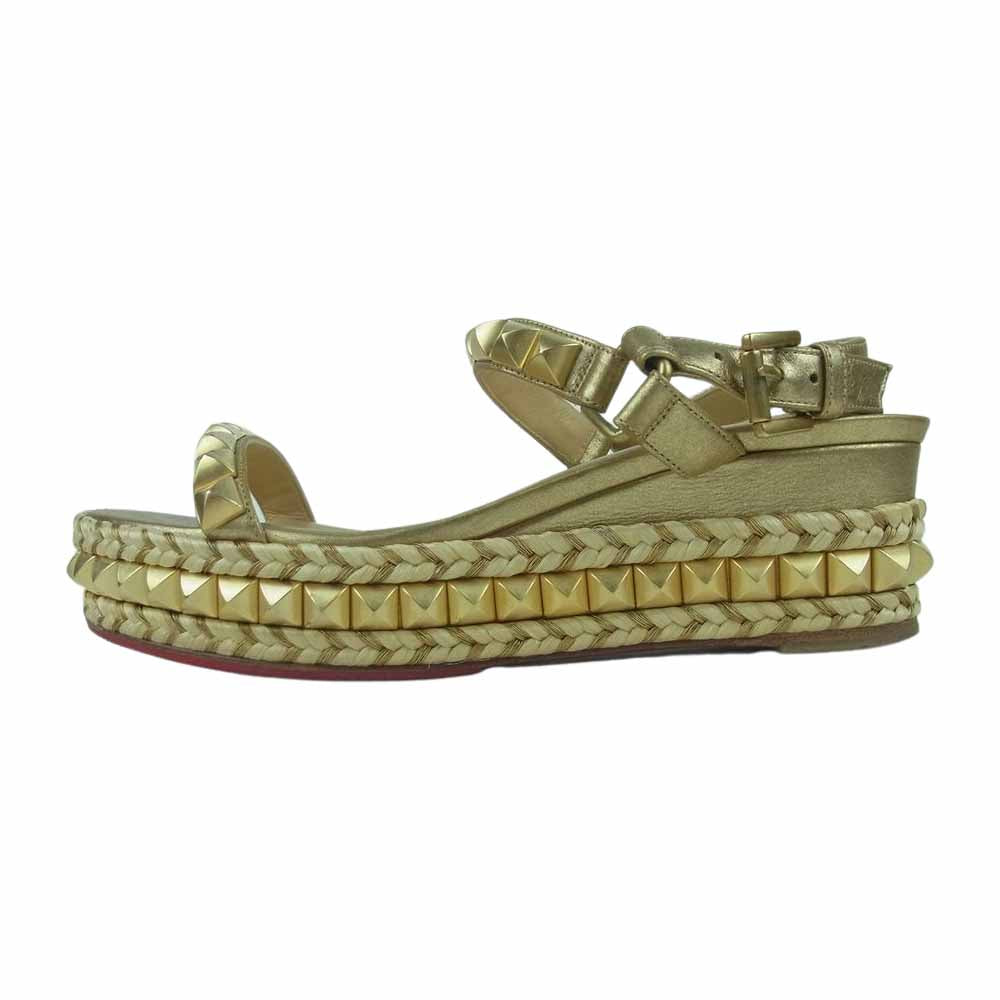 Christian Louboutin クリスチャンルブタン CATACLOU 60 CALF カタクロウ スタッズ エスパドリーユ サンダル ゴールド系 35【中古】