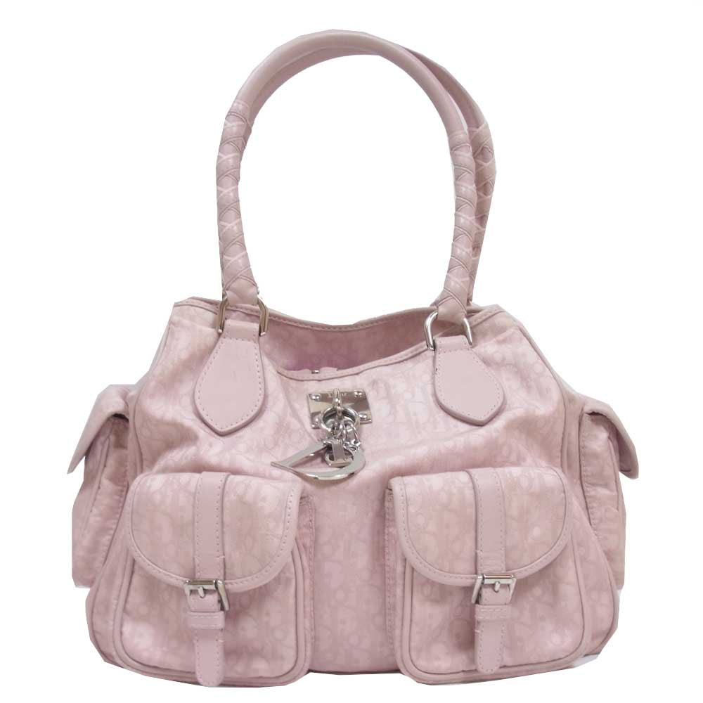 Christian Dior クリスチャンディオール トロッター柄 ラブリー ハンド バッグ ピンク系【中古】