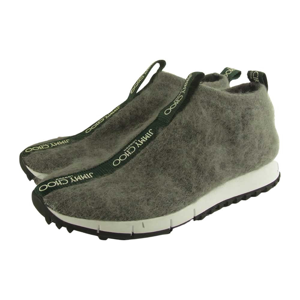 JIMMY CHOO ジミーチュウ ロゴテープ ニット スニーカー グレー系 37【中古】