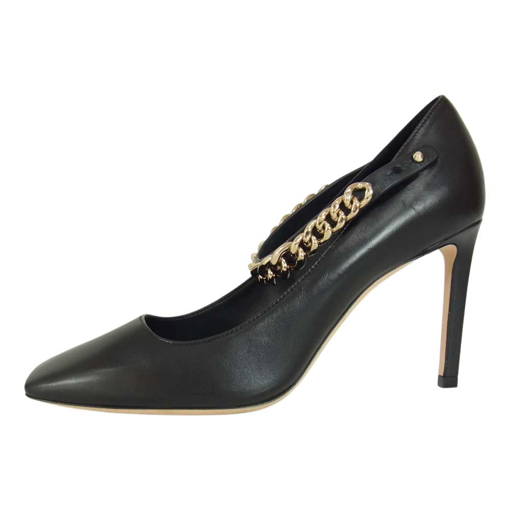 JIMMY CHOO ジミーチュウ MALVA 85 NAPPA W/CHAIN STRAP Suede Pumps ナッパ チェーン ストラップ スエード パンプス ブラック系 37【極上美品】【中古】