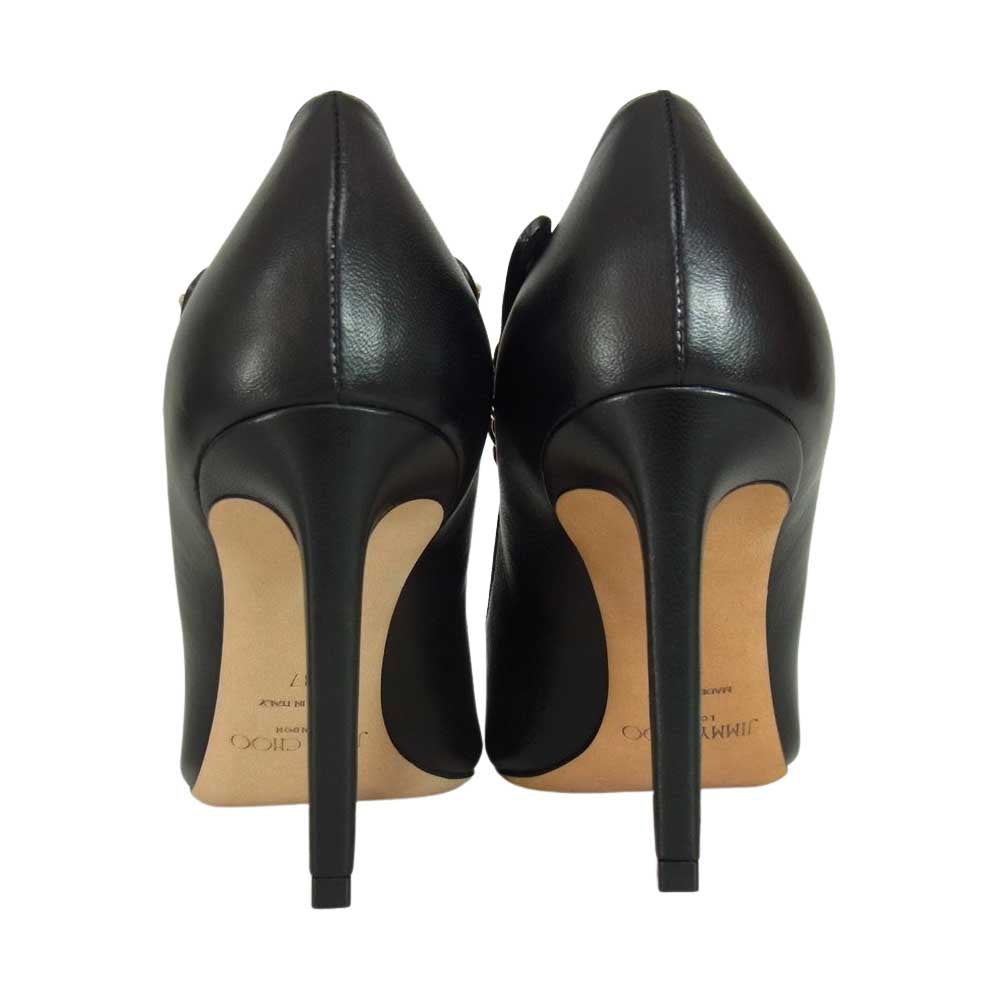 JIMMY CHOO ジミーチュウ MALVA 85 NAPPA W/CHAIN STRAP Suede Pumps ナッパ チェーン ストラップ スエード パンプス ブラック系 37【極上美品】【中古】