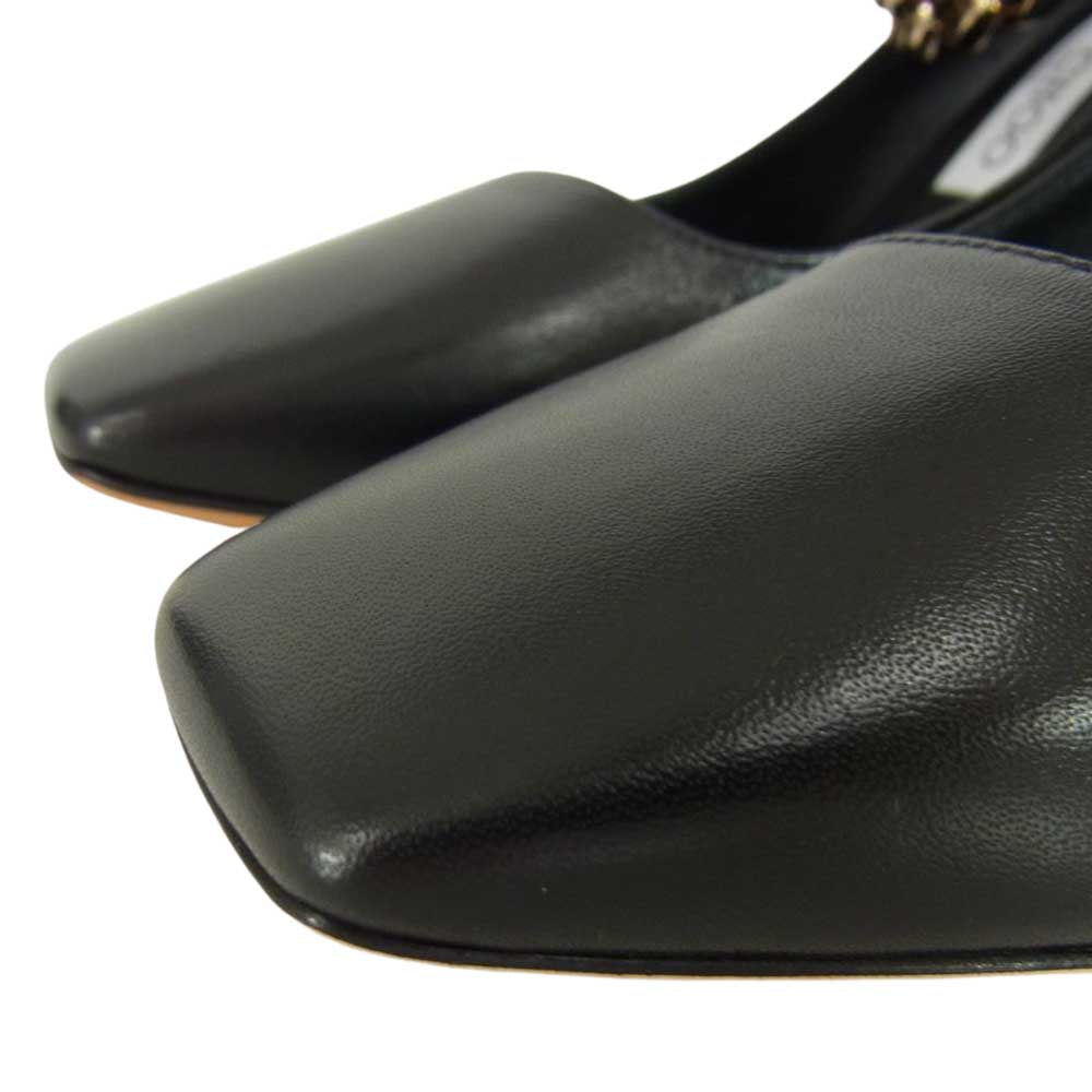 JIMMY CHOO ジミーチュウ MALVA 85 NAPPA W/CHAIN STRAP Suede Pumps ナッパ チェーン ストラップ スエード パンプス ブラック系 37【極上美品】【中古】