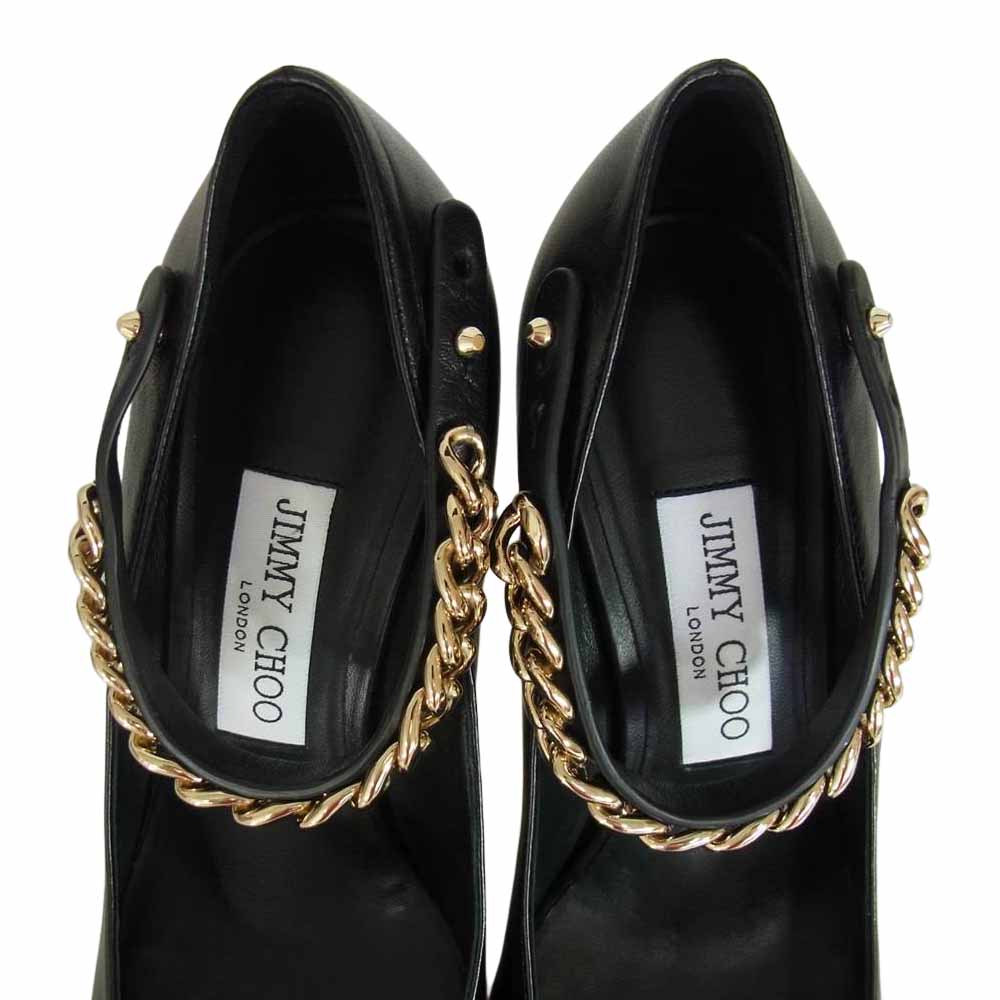 JIMMY CHOO ジミーチュウ MALVA 85 NAPPA W/CHAIN STRAP Suede Pumps ナッパ チェーン ストラップ スエード パンプス ブラック系 37【極上美品】【中古】
