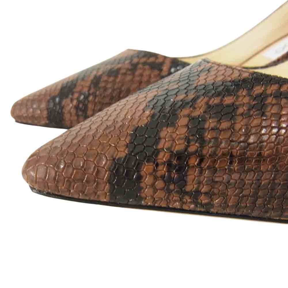 JIMMY CHOO ジミーチュウ ROMY 60 Snake Printed Leather Pumps スネーク プリント レザー パンプス ブラウン系 37【極上美品】【中古】