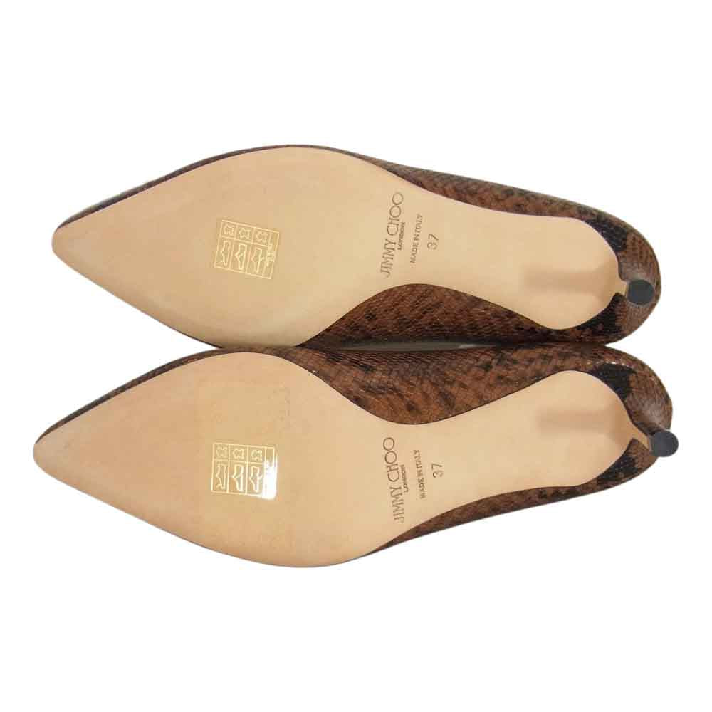 JIMMY CHOO ジミーチュウ ROMY 60 Snake Printed Leather Pumps スネーク プリント レザー パンプス ブラウン系 37【極上美品】【中古】