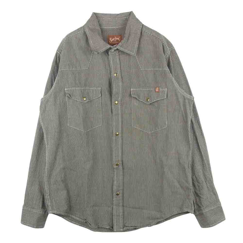 シップジョン Patton Shirt Brown Stripe ストライプ ワーク 長袖 シャツ ホワイト系 カーキブラウン系 L【中古】