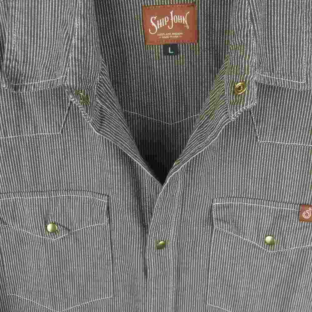 シップジョン Patton Shirt Brown Stripe ストライプ ワーク 長袖 シャツ ホワイト系 カーキブラウン系 L【中古】