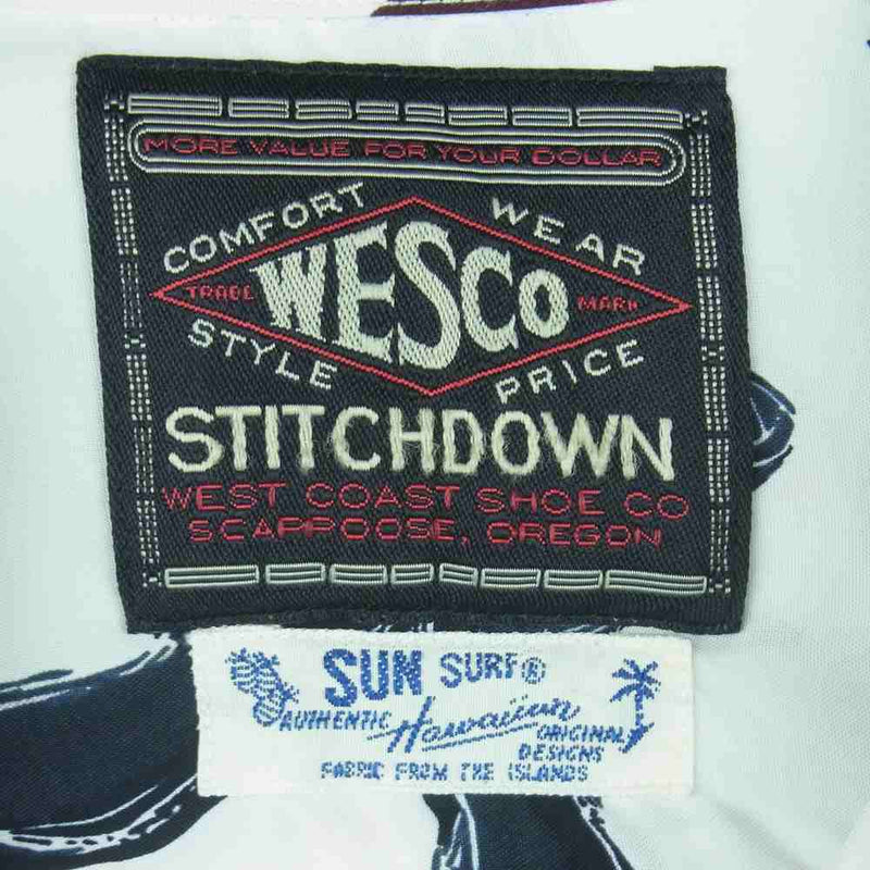WESCO ウエスコ SS28216CY 100周年記念 × Sun Surf サンサーフ ブーツ 総柄 長袖 レーヨン オープンカラー シャツ ホワイト系 L 16-16.5【中古】