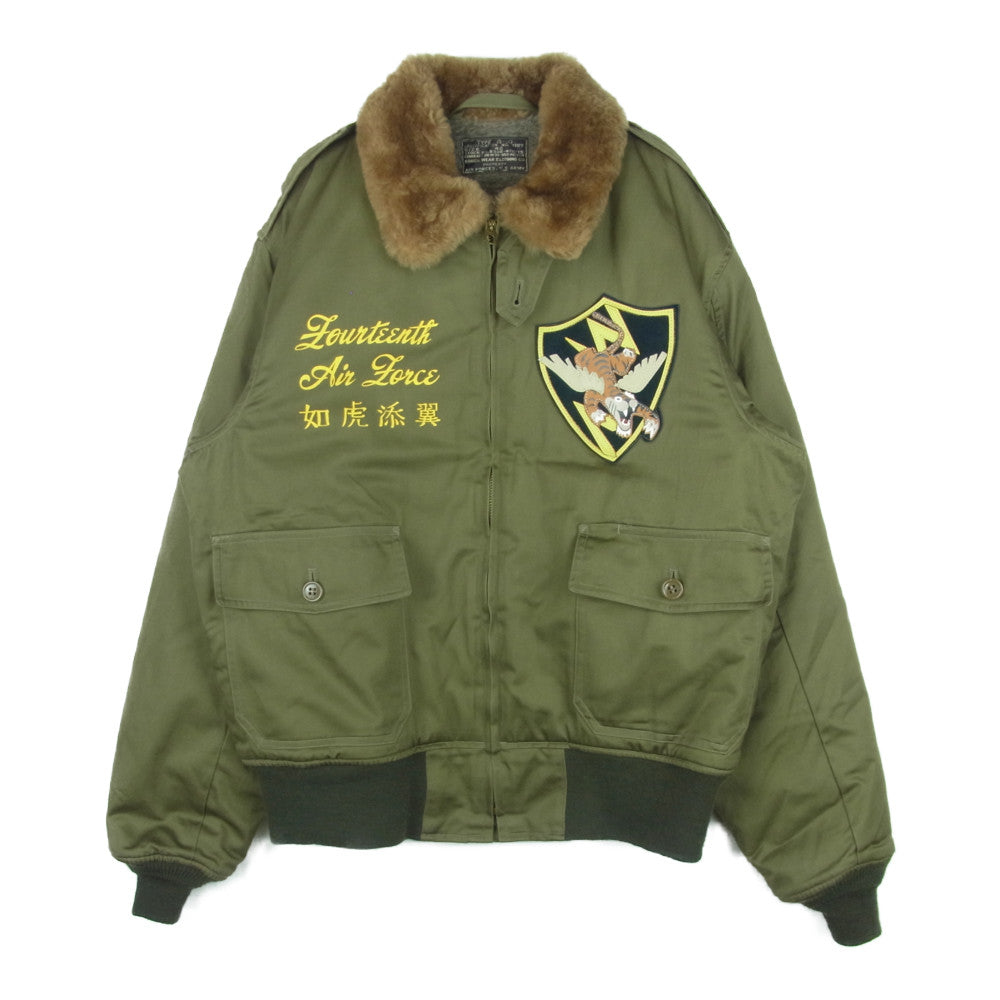 Buzz Rickson's バズリクソンズ BR11133 B-10 ROUGH WEAR 実名復刻 襟ボア フライングタイガー レザーパッチ フライト ミリタリー ジャケット カーキ系 42【中古】