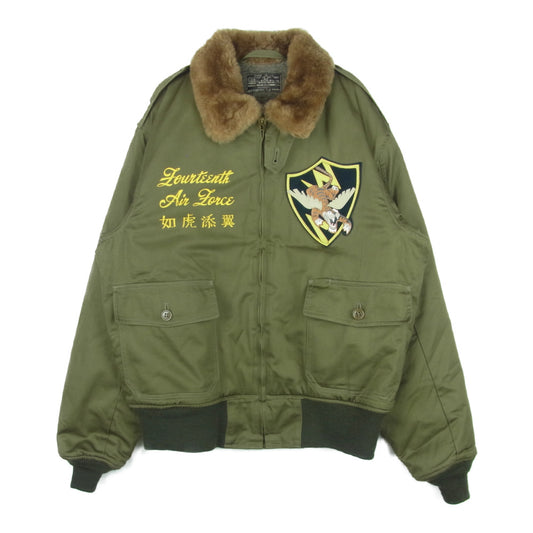 Buzz Rickson's バズリクソンズ BR11133 B-10 ROUGH WEAR 実名復刻 襟ボア フライングタイガー レザーパッチ フライト ミリタリー ジャケット カーキ系 42【中古】