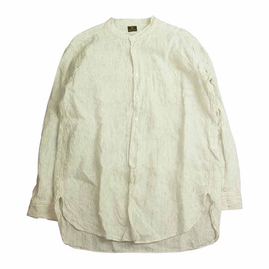 DJANGOATOUR ジャンゴアトゥール リネン スタンドカラー ストライプ 長袖 シャツ ホワイト系 L【中古】