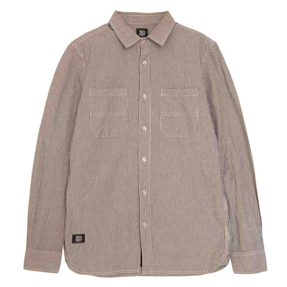 STUSSY ステューシー × Dickies STRIPED WORK SHIRT ストライプ ワーク 長袖 シャツ ブラック系 S【中古】