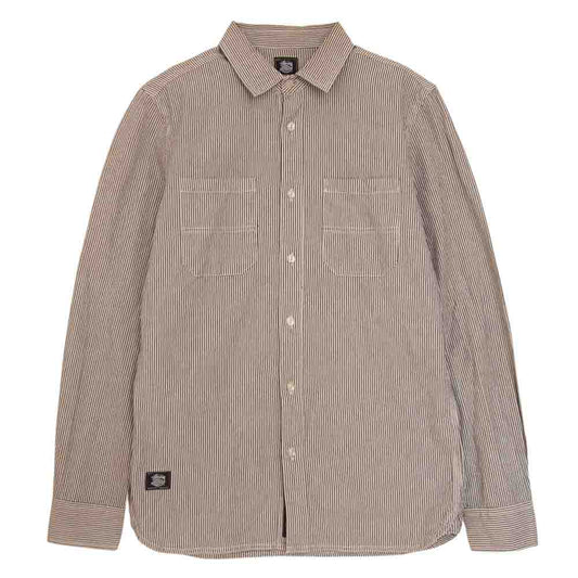 STUSSY ステューシー × Dickies STRIPED WORK SHIRT ストライプ ワーク 長袖 シャツ ブラック系 S【中古】