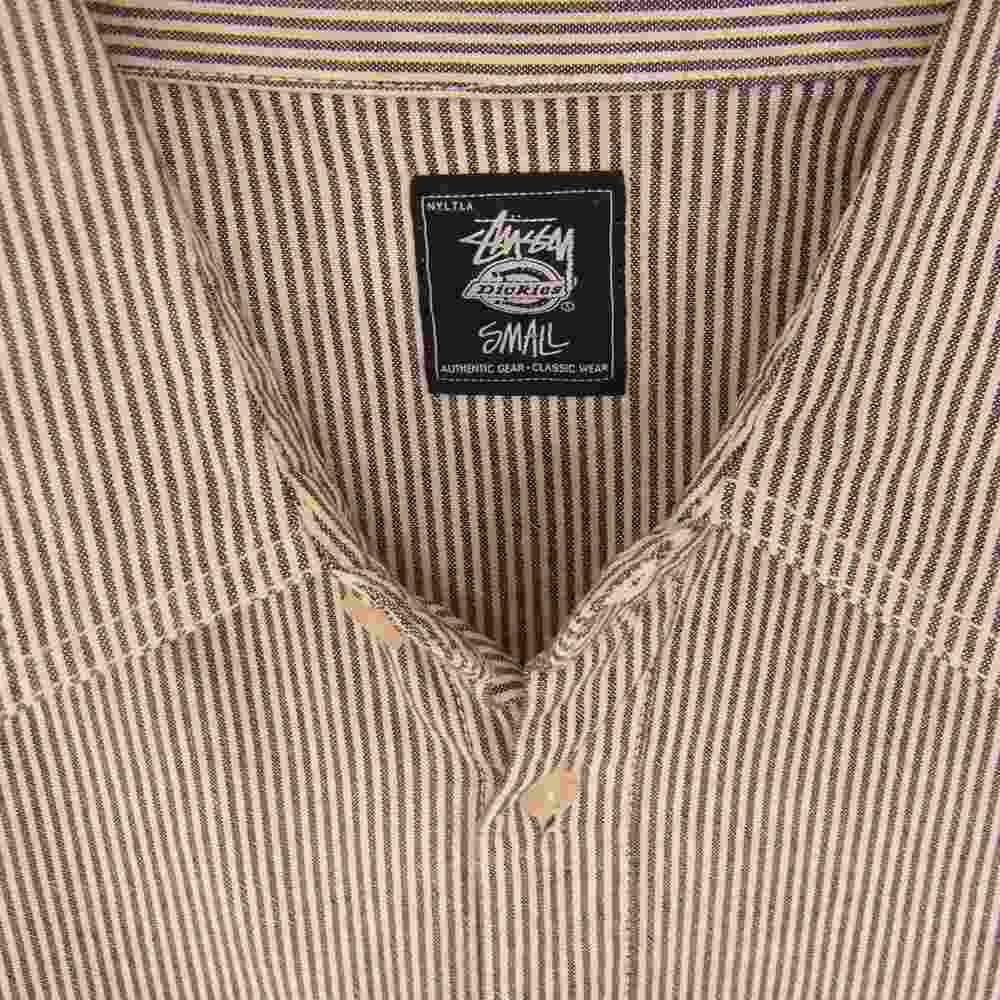 STUSSY ステューシー × Dickies STRIPED WORK SHIRT ストライプ ワーク 長袖 シャツ ブラック系 S【中古】