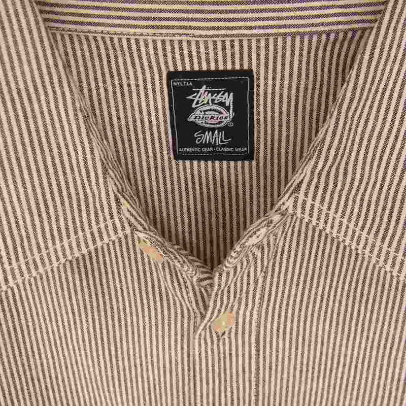 STUSSY ステューシー × Dickies STRIPED WORK SHIRT ストライプ ワーク 長袖 シャツ ブラック系 S【中古】