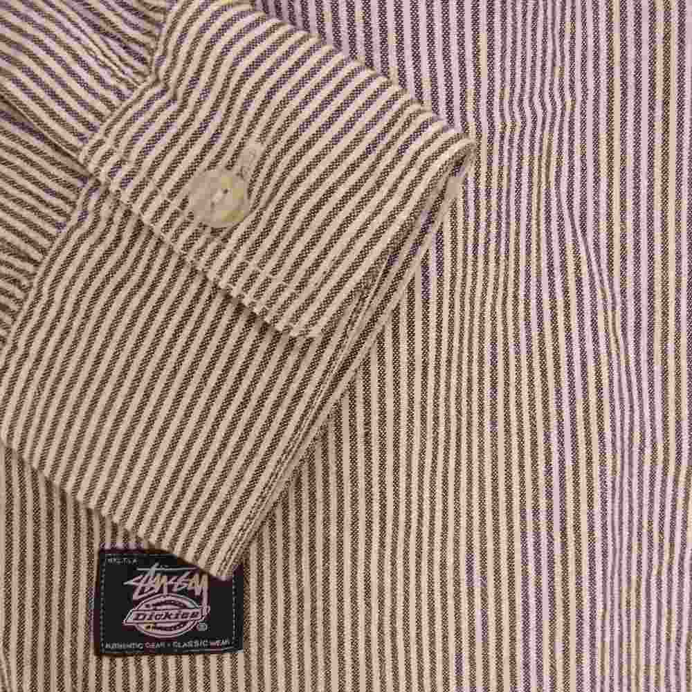 STUSSY ステューシー × Dickies STRIPED WORK SHIRT ストライプ ワーク 長袖 シャツ ブラック系 S【中古】