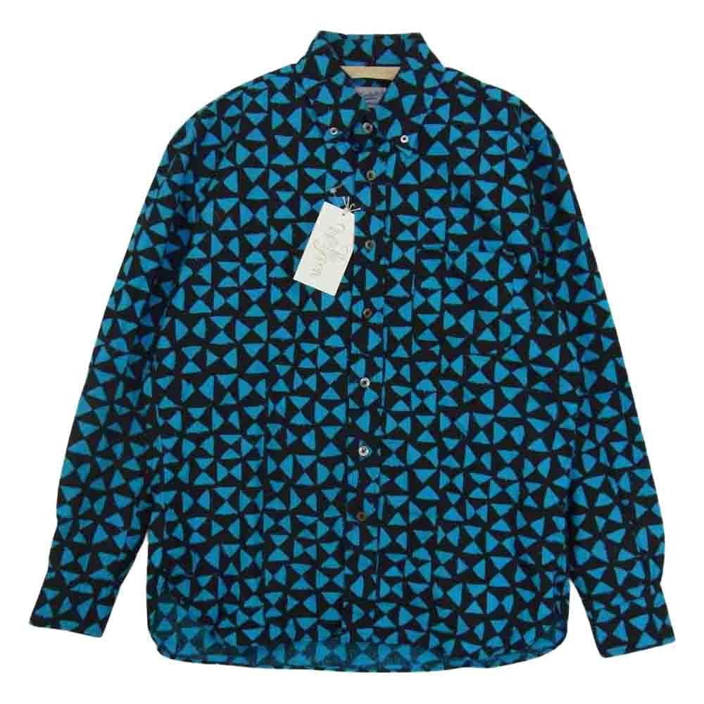 TENDERLOIN テンダーロイン × THE STYLIST JAPAN ザスタイリストジャパン T-COTTON SHT TRIANGLE トライアングル 総柄 ボタンダウン 長袖 シャツ ブルー系 XS【中古】