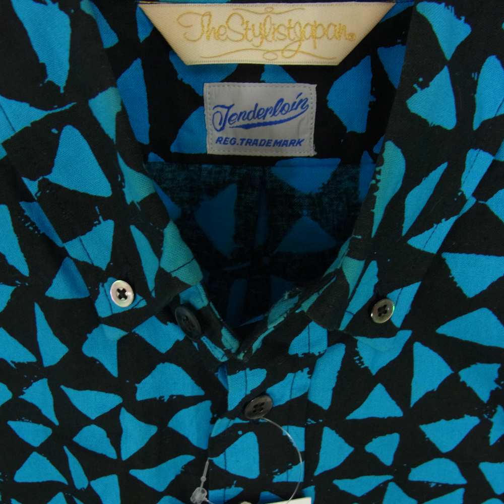 TENDERLOIN テンダーロイン × THE STYLIST JAPAN ザスタイリストジャパン T-COTTON SHT TRIANGLE トライアングル 総柄 ボタンダウン 長袖 シャツ ブルー系 XS【中古】