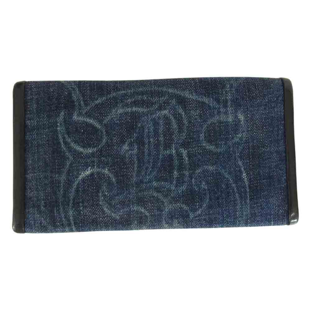 BILL WALL LEATHER ビルウォールレザー イニシャルクラウン デニム レザー ロングウォレット 三つ折り 長財布 インディゴブルー系【中古】