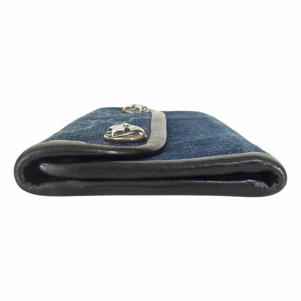 BILL WALL LEATHER ビルウォールレザー イニシャルクラウン デニム レザー ロングウォレット 三つ折り 長財布 インディゴブルー系【中古】
