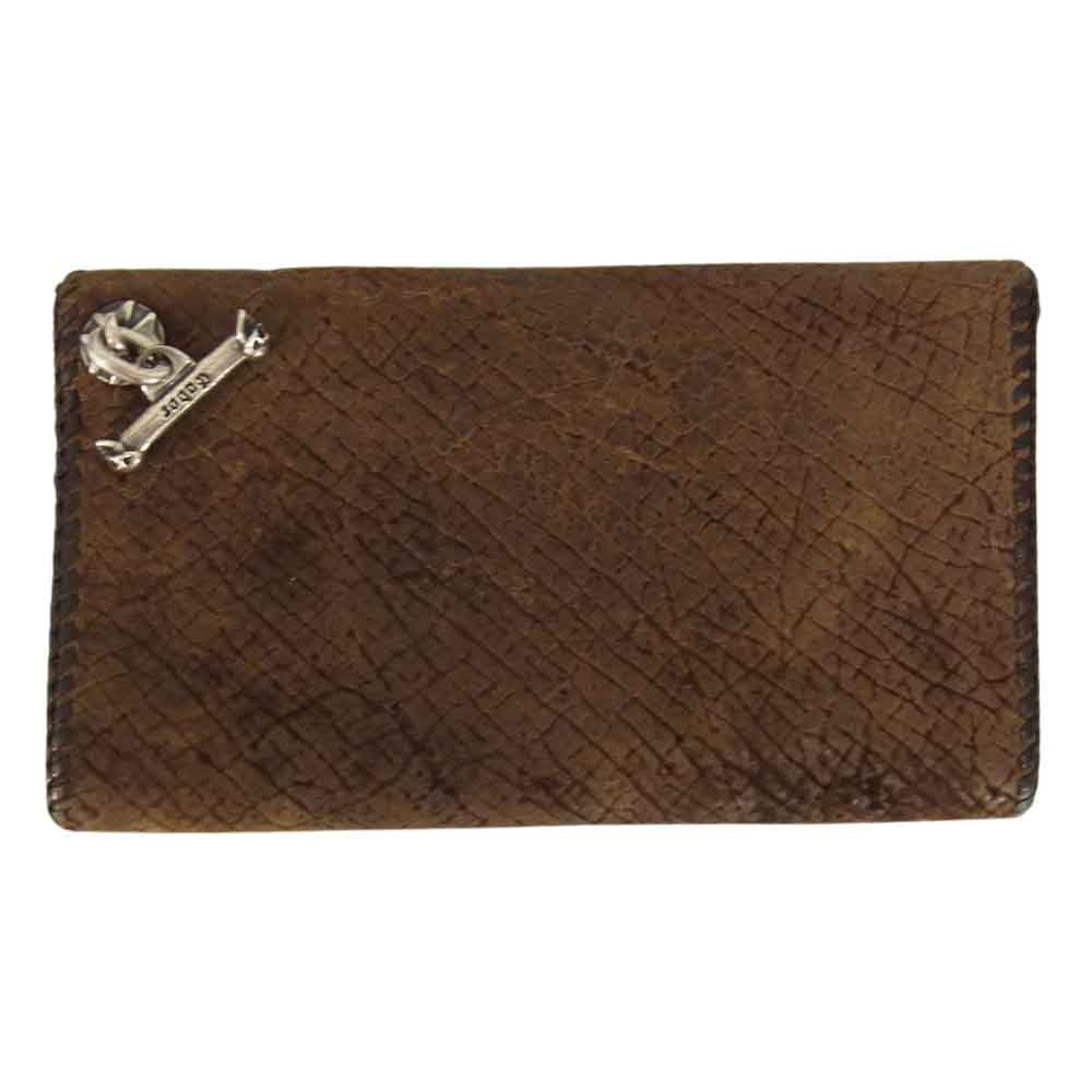 GABOR ガボール inc USA スカルTバー ヒポレザー カバ革 ロングウォレット 三つ折り 長財布 ブラウン系【中古】