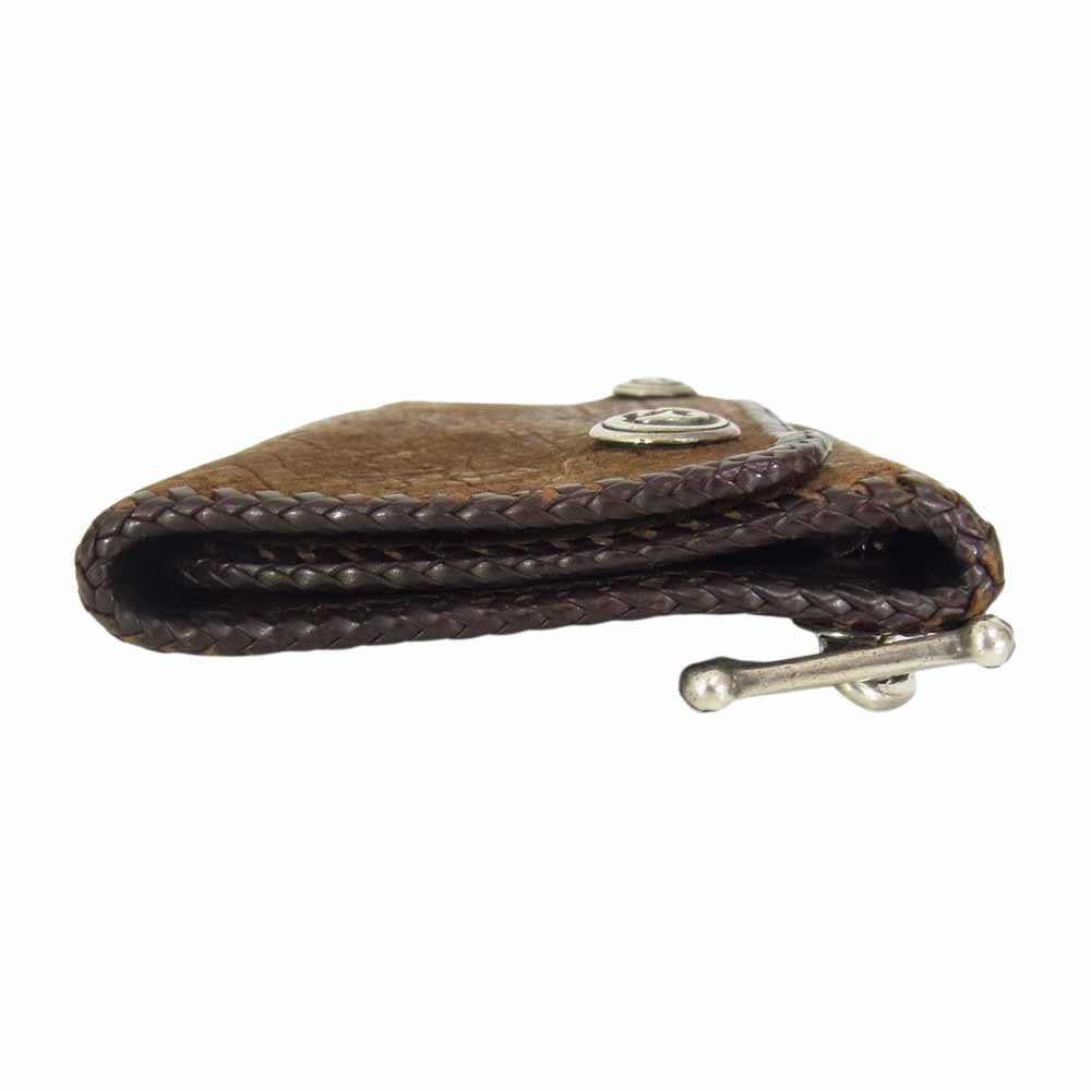 GABOR ガボール inc USA スカルTバー ヒポレザー カバ革 ロングウォレット 三つ折り 長財布 ブラウン系【中古】