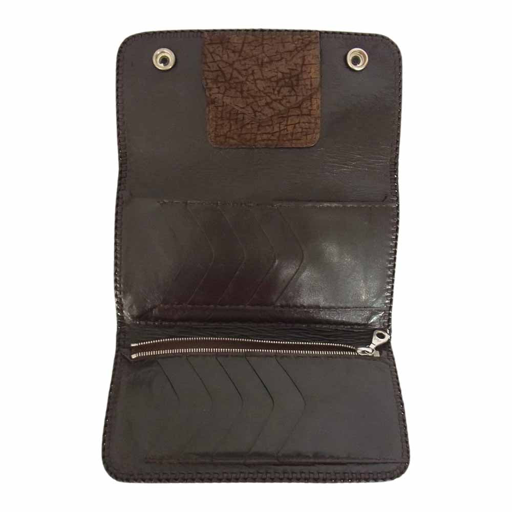 GABOR ガボール inc USA スカルTバー ヒポレザー カバ革 ロングウォレット 三つ折り 長財布 ブラウン系【中古】