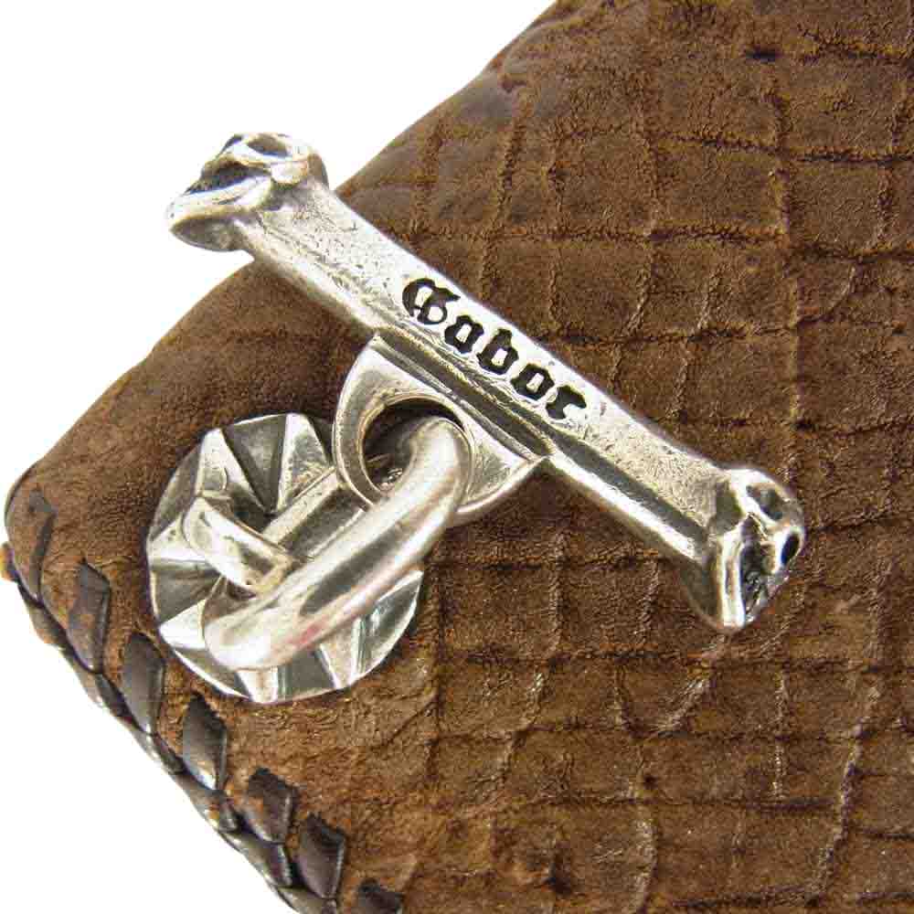 GABOR ガボール inc USA スカルTバー ヒポレザー カバ革 ロングウォレット 三つ折り 長財布 ブラウン系【中古】