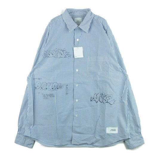 uniform experiment ユニフォームエクスペリメント UE-220001 SOPH. ソフネット FRAGMENT フラグメント DONDIWHITE ドンディホワイト GRAFFITI BIG REGULAR COLLAR SHIRT グラフィック ビッグ 長袖 シャツ ブルー系 ホワイト系 4【中古】
