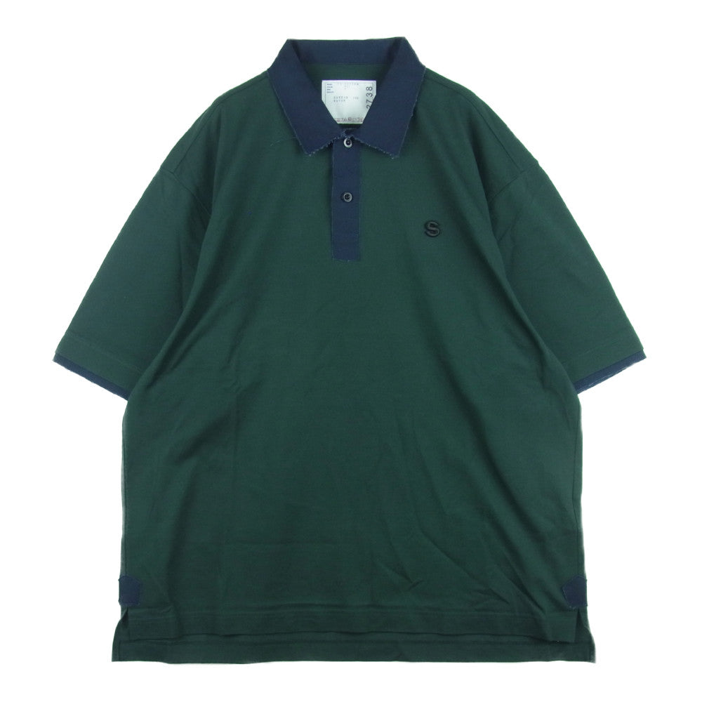 Sacai サカイ 22SS 22-02738M S pique polo Shirt イニシャル ピケ ロゴ刺繍 半袖 ポロ シャツ ダークグリーン系 4【美品】【中古】