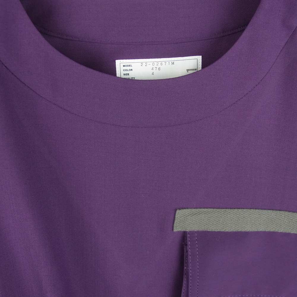 Sacai サカイ 22SS 22-02671M Suiting Mix Pullover ミックス プルオーバー シャツ クルーネック 半袖 Tシャツ パープル系 4【極上美品】【中古】