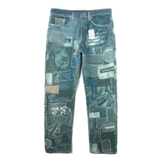 ダブレット 22SS 22SS35PT169 SILK PATCHWORK PHOTO PRINT PANTS パッチワーク フォトプリント シルク デニム パンツ インディゴブルー系 L【美品】【中古】