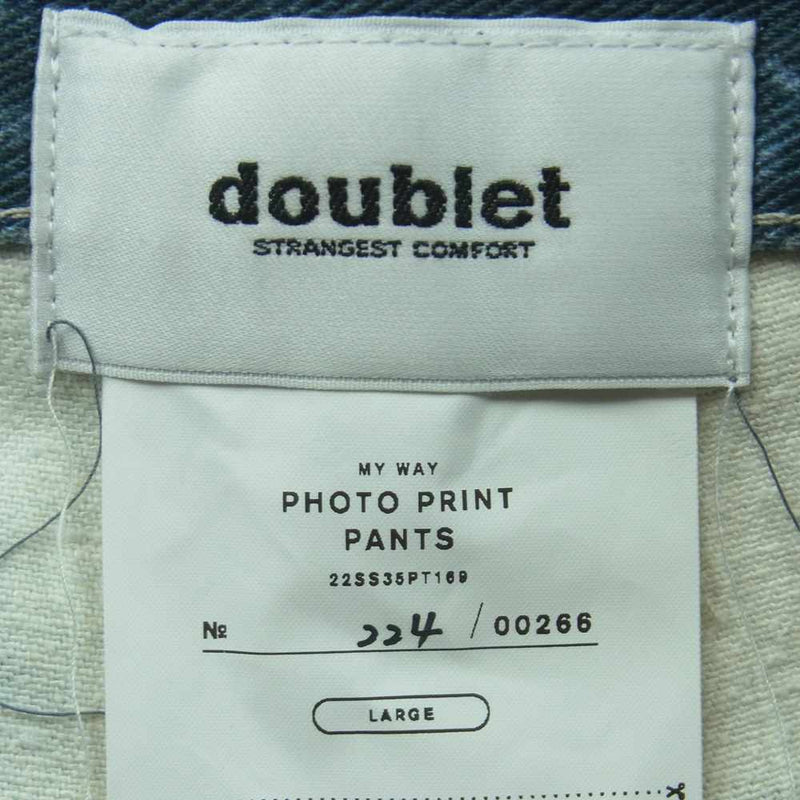 ダブレット doublet 22SS 22SS35PT169 SILK PATCHWORK PHOTO PRINT PANTS パッチワーク フォトプリント シルク デニム パンツ インディゴブルー系 L【美品】約77cmもも幅