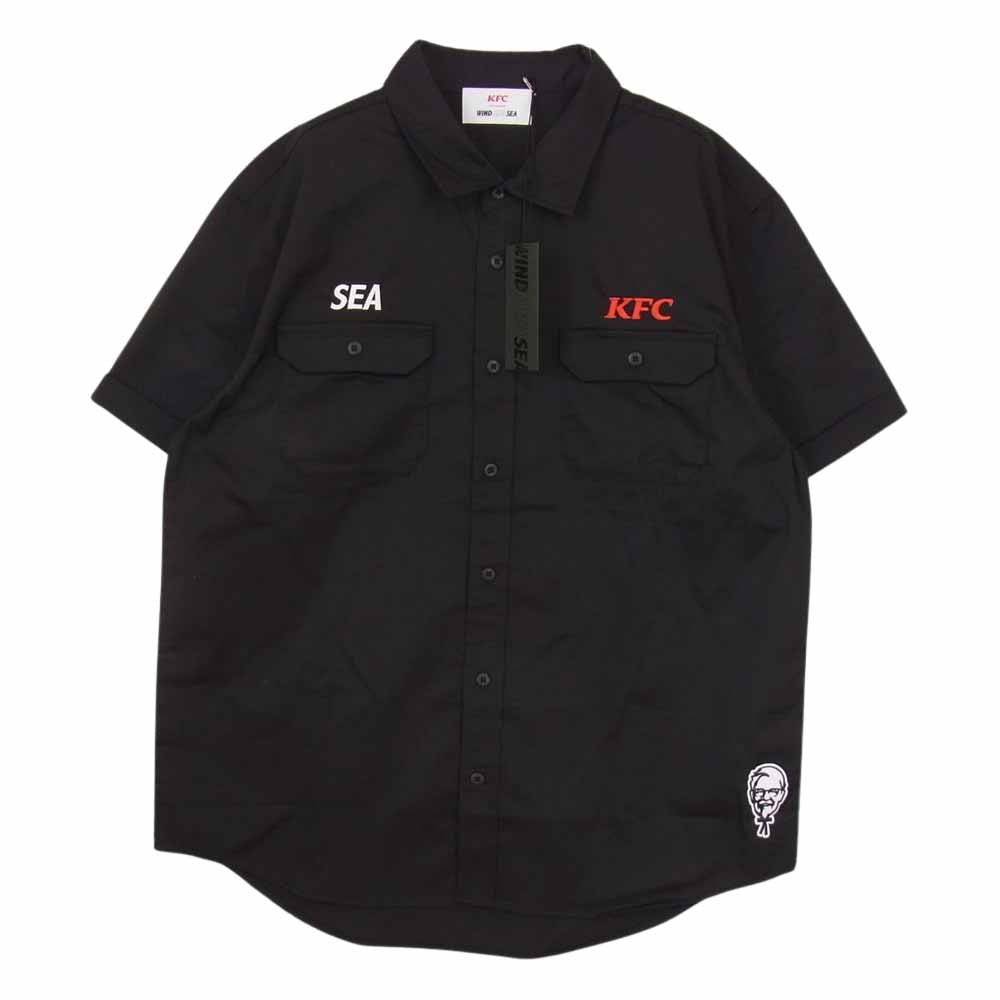WIND AND SEA ウィンダンシー WDS-KFC-01 × KFC Work Shirt ケンタッキー ワーク 半袖 シャツ ブラック ブラック系 L【新古品】【未使用】【中古】