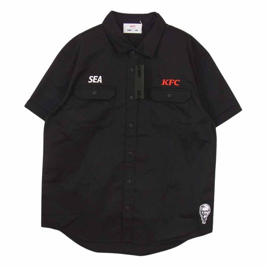 WIND AND SEA ウィンダンシー WDS-KFC-01 × KFC Work Shirt ケンタッキー ワーク 半袖 シャツ ブラック ブラック系 L【新古品】【未使用】【中古】