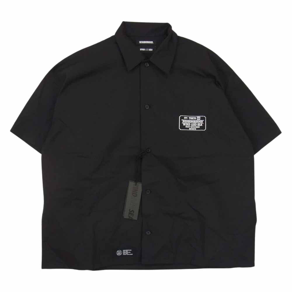 NEIGHBORHOOD ネイバーフッド 22SS 221FRWSN-SHM01S × WIND AND SEA NHWDS WORK/EC-SHIRT SS ウィンダンシー 半袖 ワーク シャツ ブラック系 L【極上美品】【中古】