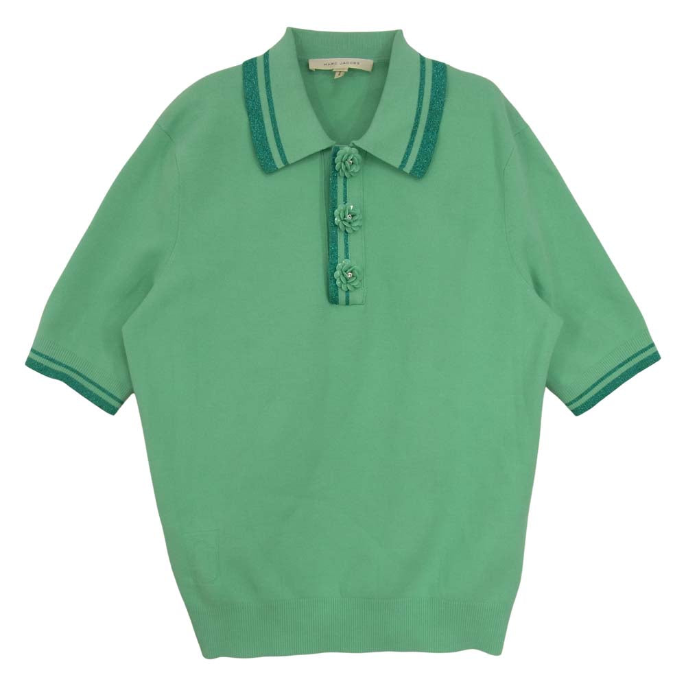 MARC JACOBS マークジェイコブス フラワーコサージュボタン  半袖 ニット ポロシャツ ライトグリーン系 XS【中古】